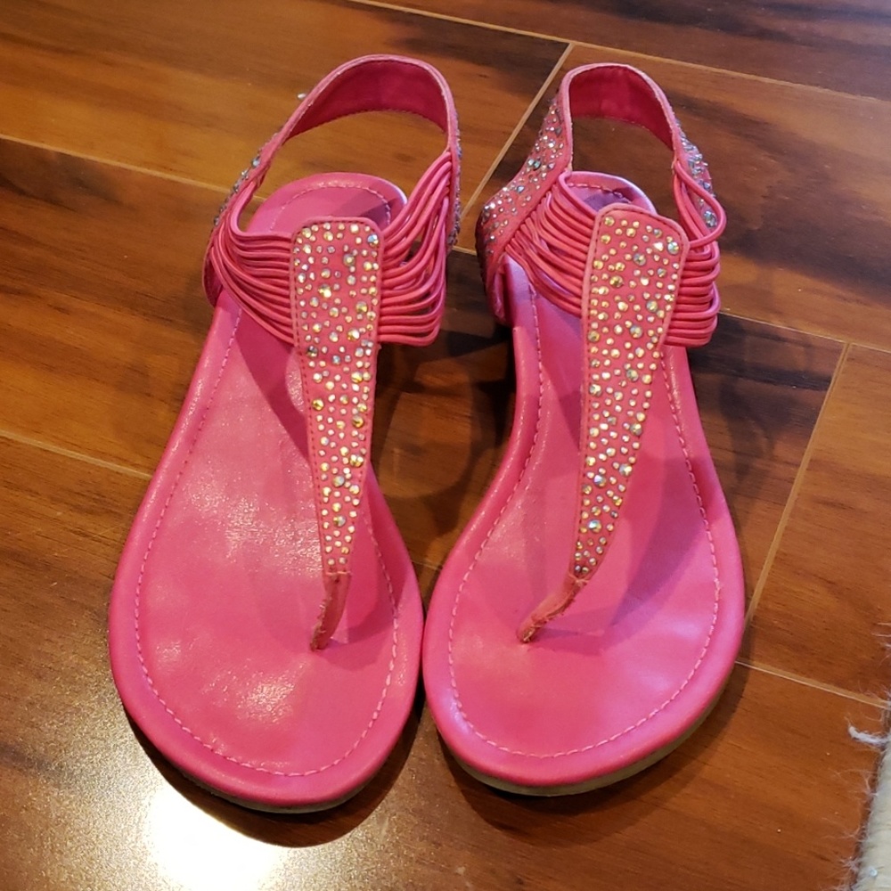 Pink sandals with rhinestone detail